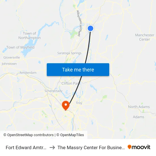 Fort Edward Amtrak to The Massry Center For Business map