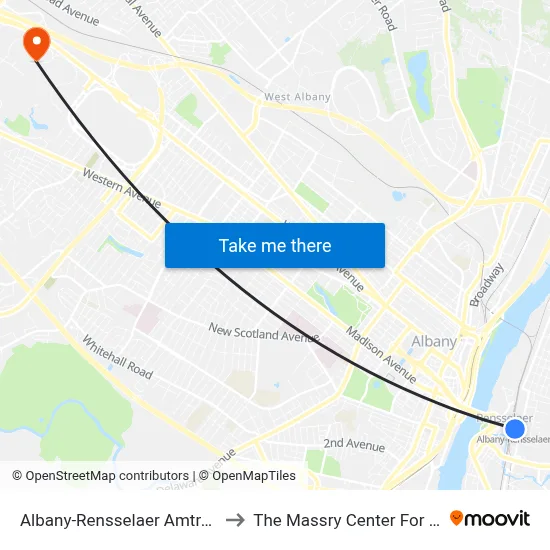 Albany-Rensselaer Amtrak Station to The Massry Center For Business map