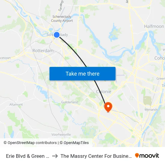 Erie Blvd & Green St to The Massry Center For Business map