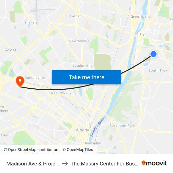 Madison Ave & Project St to The Massry Center For Business map