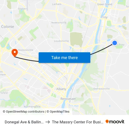 Donegal Ave & Ballina St to The Massry Center For Business map
