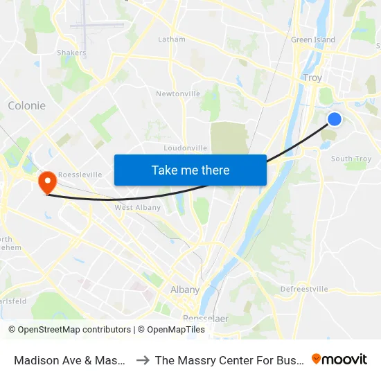 Madison Ave & Mason St to The Massry Center For Business map