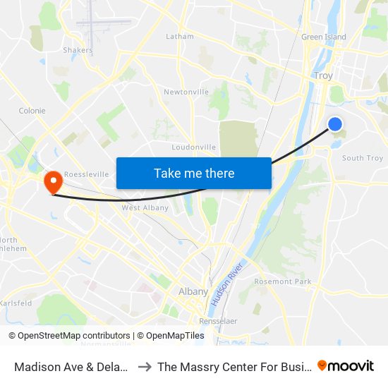 Madison Ave & Delaware to The Massry Center For Business map