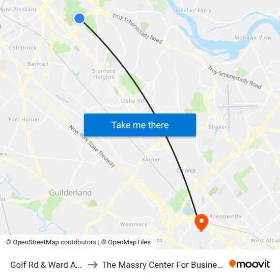 Golf Rd & Ward Ave to The Massry Center For Business map