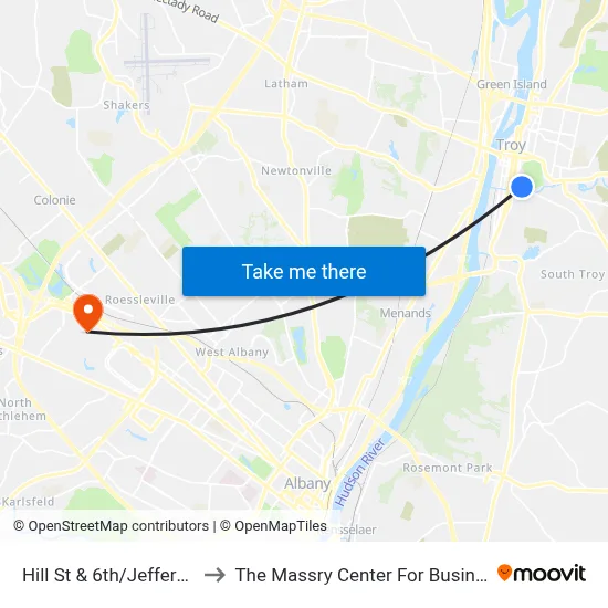 Hill St & 6th/Jefferson to The Massry Center For Business map