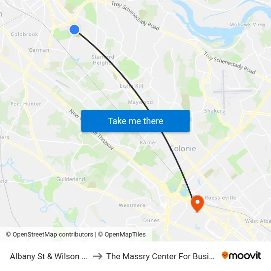 Albany St & Wilson Ave to The Massry Center For Business map