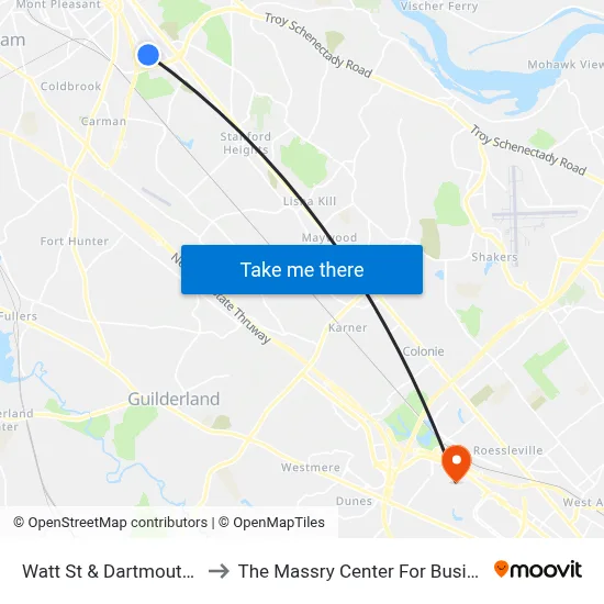 Watt St & Dartmouth St to The Massry Center For Business map