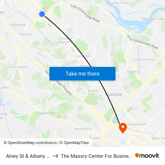 Alvey St & Albany St to The Massry Center For Business map