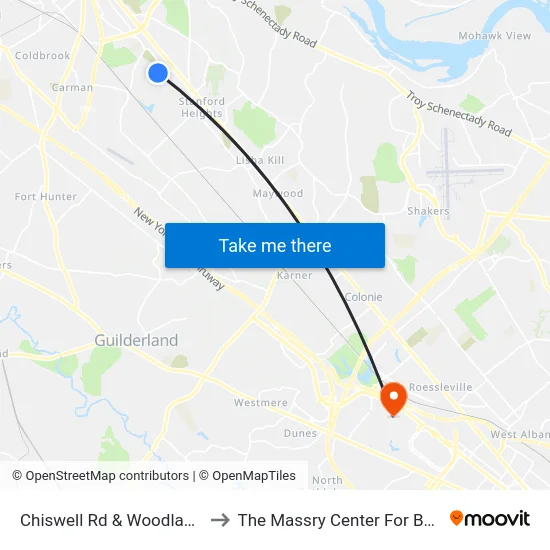 Chiswell Rd & Woodlawn Ave to The Massry Center For Business map