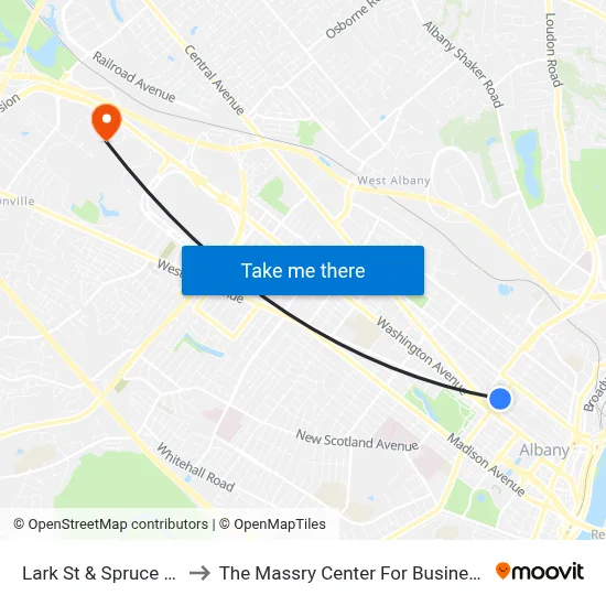 Lark St & Spruce St to The Massry Center For Business map