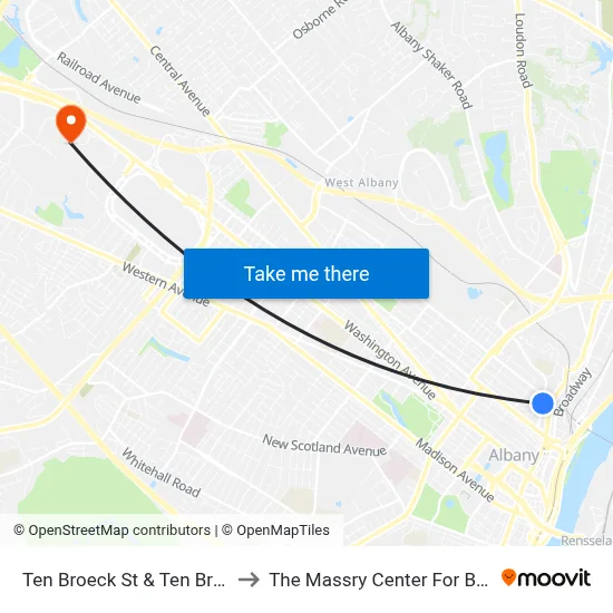 Ten Broeck St & Ten Broeck Pl to The Massry Center For Business map