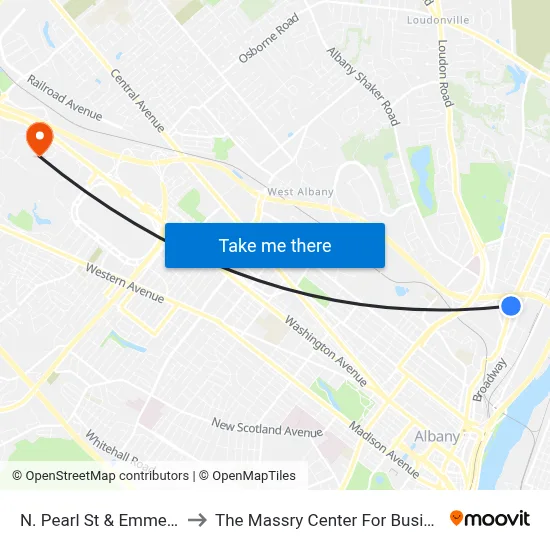 N. Pearl St & Emmet St to The Massry Center For Business map