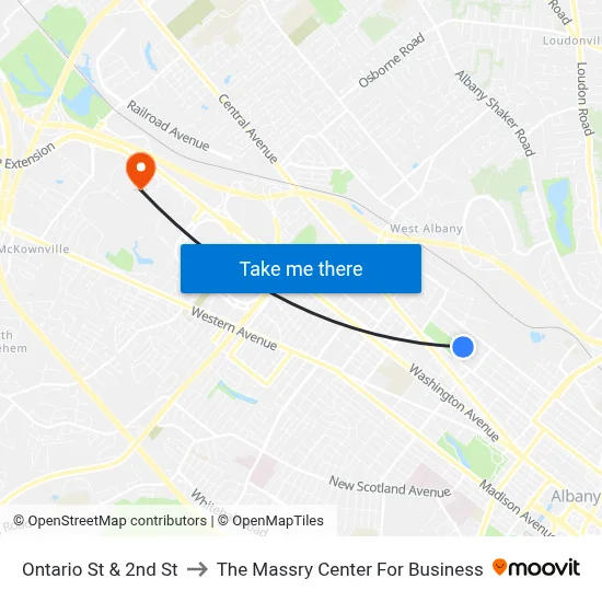 Ontario St & 2nd St to The Massry Center For Business map