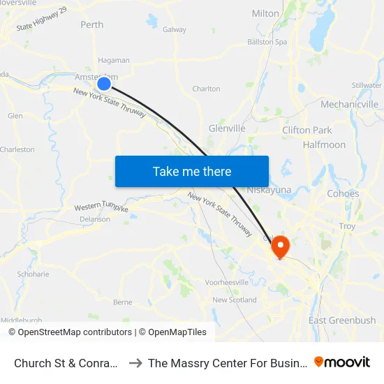 Church St & Conrad Pl to The Massry Center For Business map