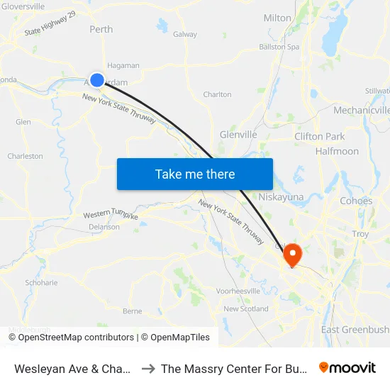 Wesleyan Ave & Chapel Pl to The Massry Center For Business map