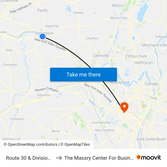 Route 30 & Division St to The Massry Center For Business map