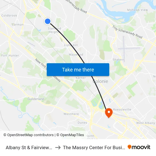 Albany St & Fairview Ave to The Massry Center For Business map