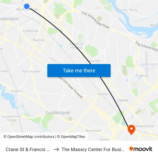 Crane St & Francis Ave to The Massry Center For Business map