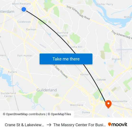Crane St & Lakeview Ave to The Massry Center For Business map