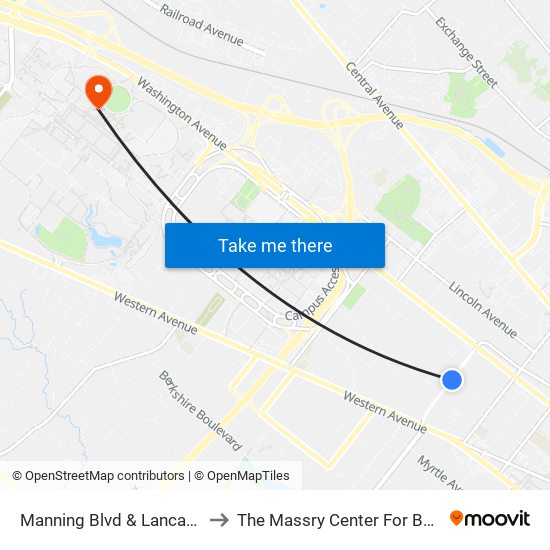 Manning Blvd & Lancaster St to The Massry Center For Business map