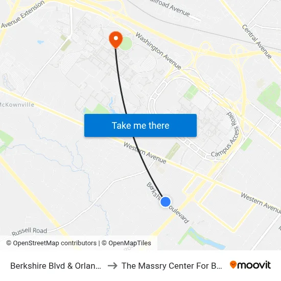 Berkshire Blvd & Orlando Ave to The Massry Center For Business map