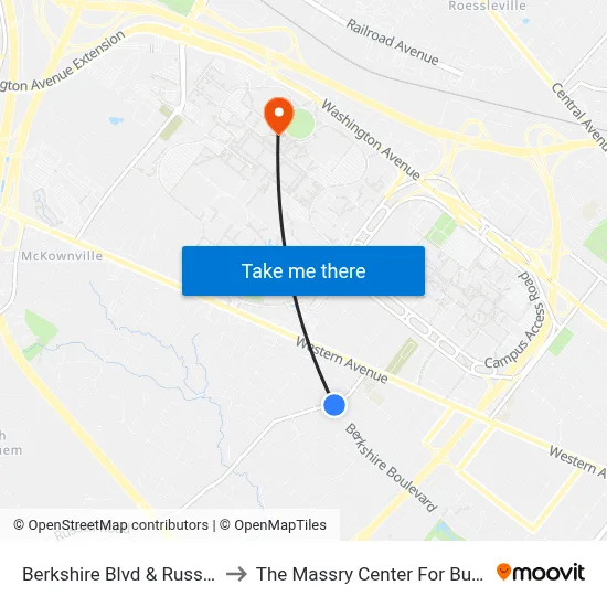 Berkshire Blvd & Russell Rd to The Massry Center For Business map
