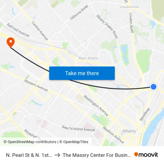 N. Pearl St & N. 1st St to The Massry Center For Business map