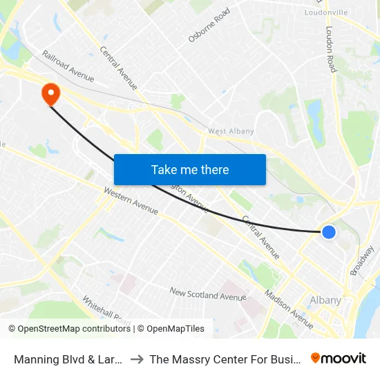 Manning Blvd & Lark St to The Massry Center For Business map