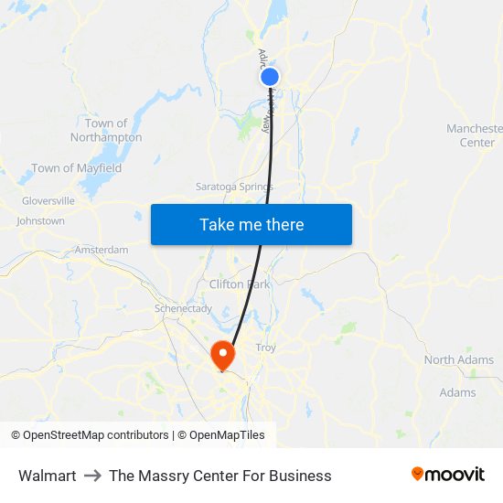 Walmart to The Massry Center For Business map