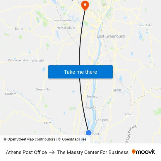 Athens Post Office to The Massry Center For Business map