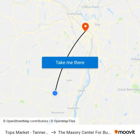 Tops Market - Tannersville to The Massry Center For Business map