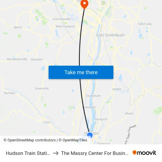 Hudson Train Station to The Massry Center For Business map