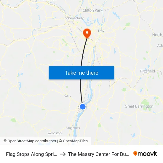 Flag Stops Along Spring St to The Massry Center For Business map