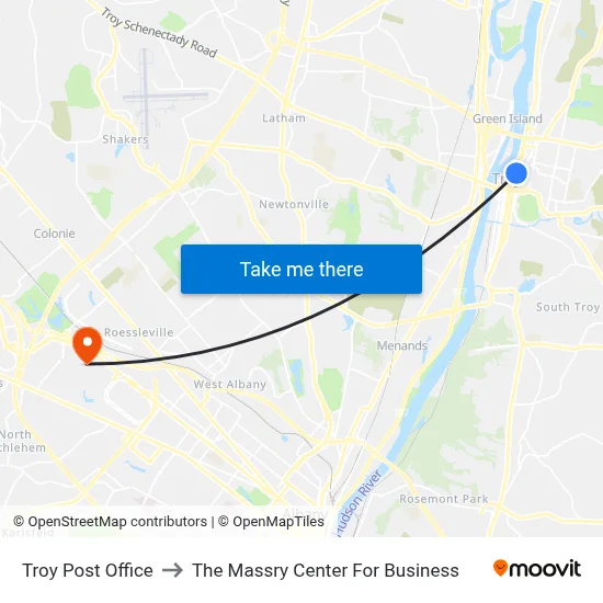 Troy Post Office to The Massry Center For Business map