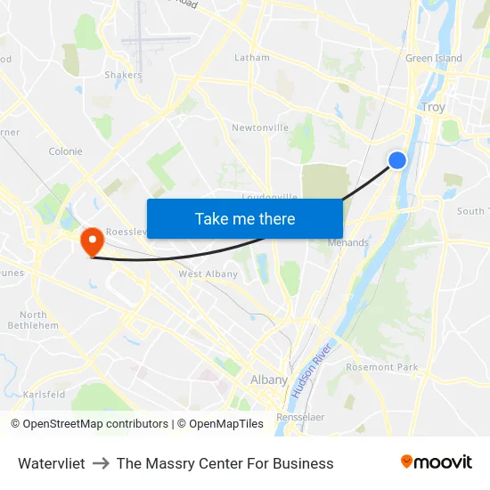Watervliet to The Massry Center For Business map