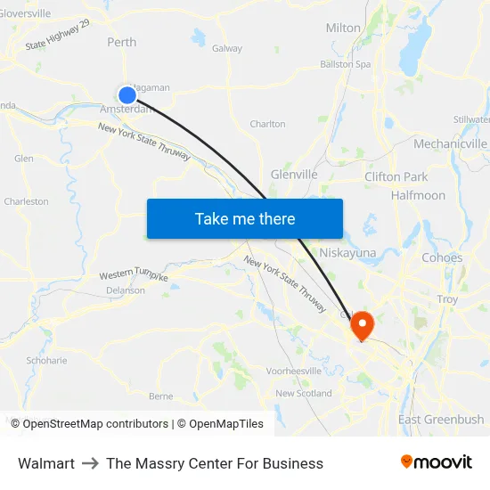 Walmart to The Massry Center For Business map