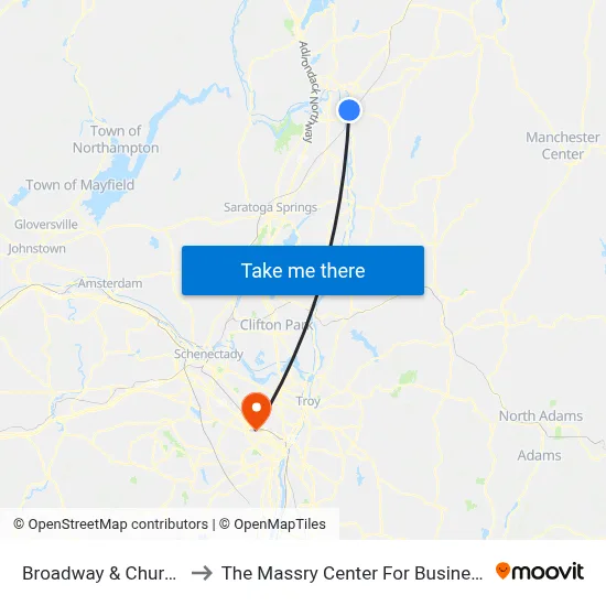 Broadway & Church to The Massry Center For Business map