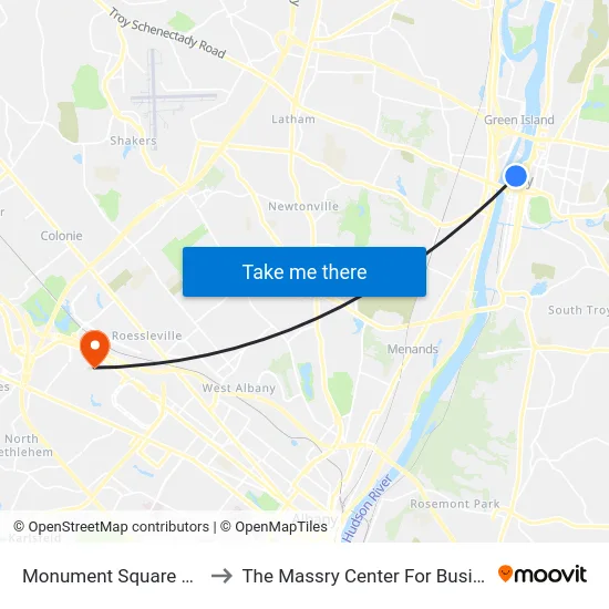 Monument Square Apts to The Massry Center For Business map