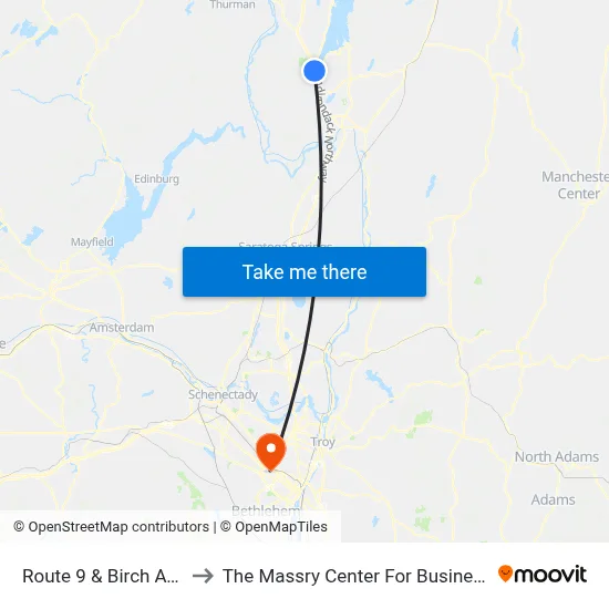 Route 9 & Birch Ave to The Massry Center For Business map