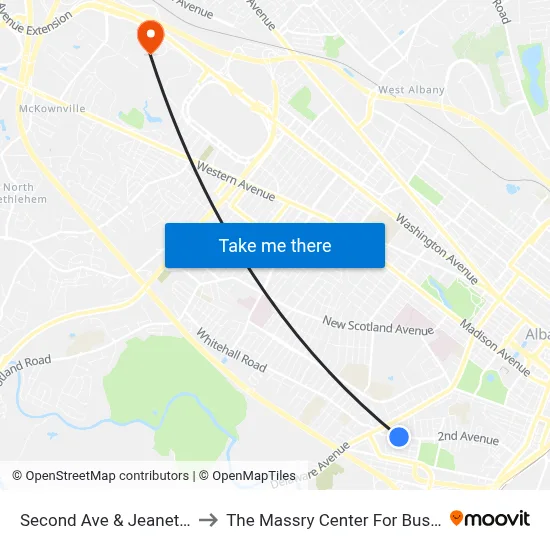 Second Ave & Jeanette St to The Massry Center For Business map