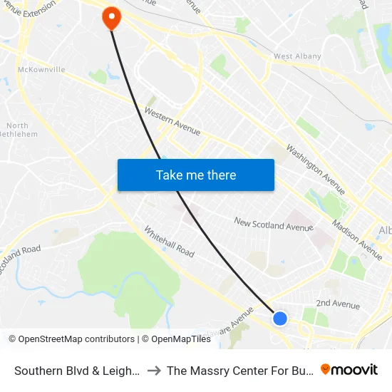 Southern Blvd & Leighton St to The Massry Center For Business map