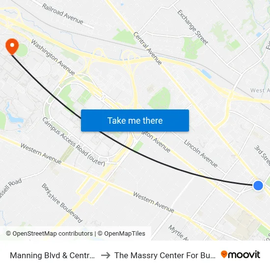 Manning Blvd & Central Ave to The Massry Center For Business map