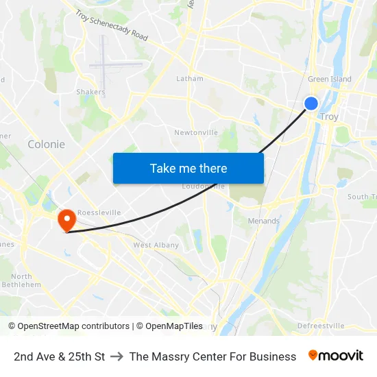 2nd Ave & 25th St to The Massry Center For Business map