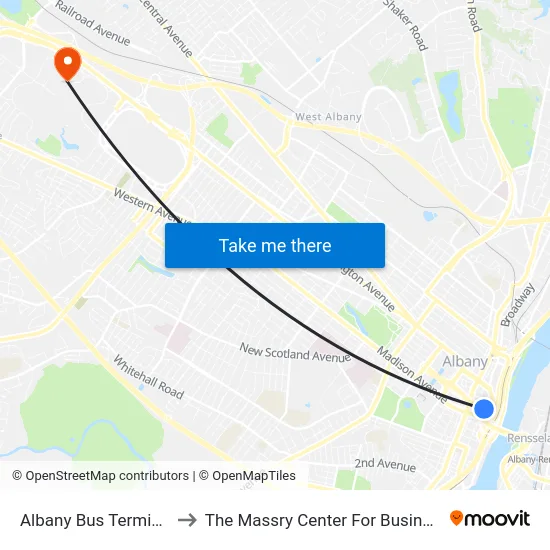 Albany Bus Terminal to The Massry Center For Business map