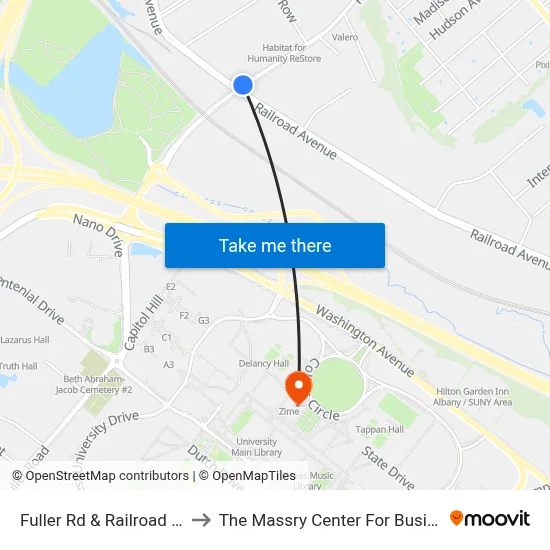 Fuller Rd & Railroad Ave to The Massry Center For Business map