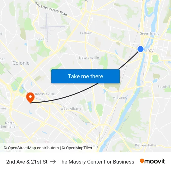 2nd Ave & 21st St to The Massry Center For Business map