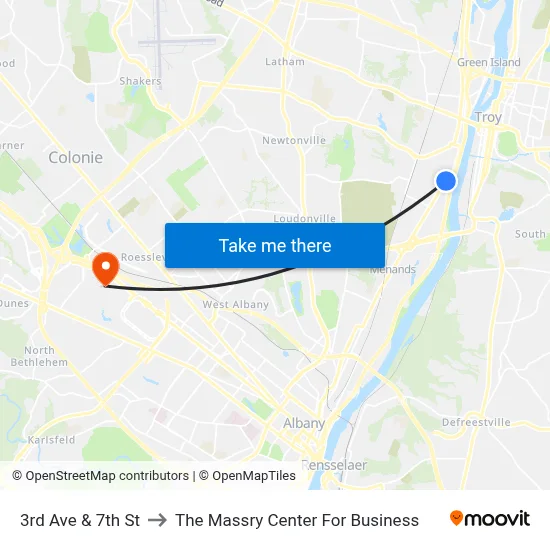 3rd Ave & 7th St to The Massry Center For Business map