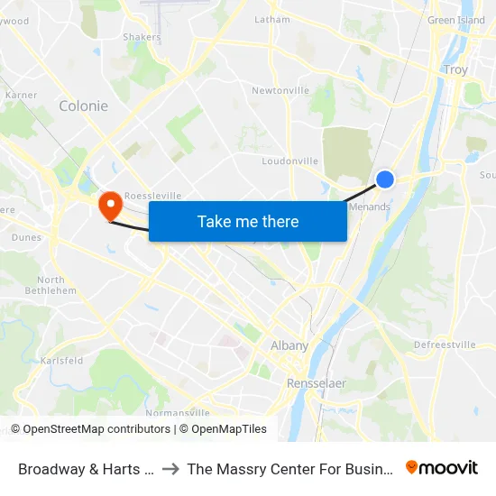 Broadway & Harts Ln to The Massry Center For Business map