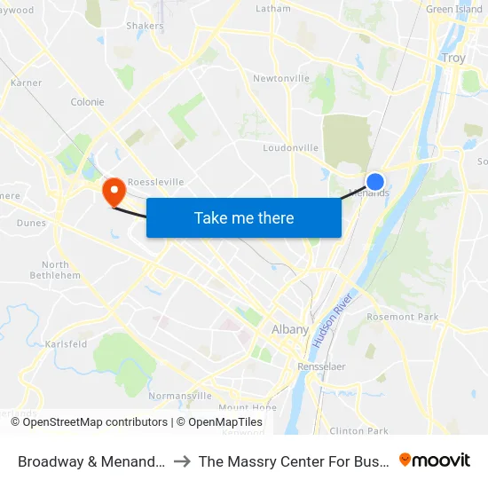 Broadway & Menands Rd to The Massry Center For Business map