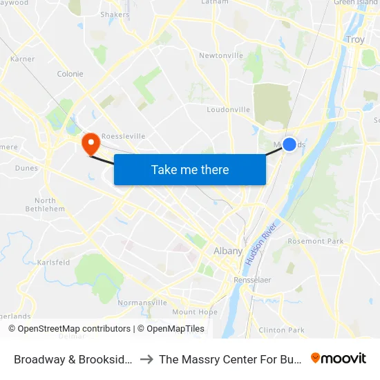Broadway & Brookside Ave to The Massry Center For Business map